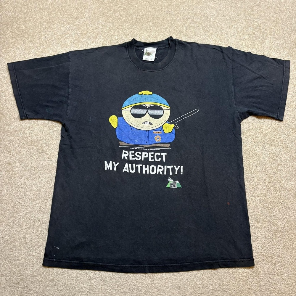Vtg South Park Cartman Shirt Mens XL Black Respect My Authority Graphic 2000 Tee